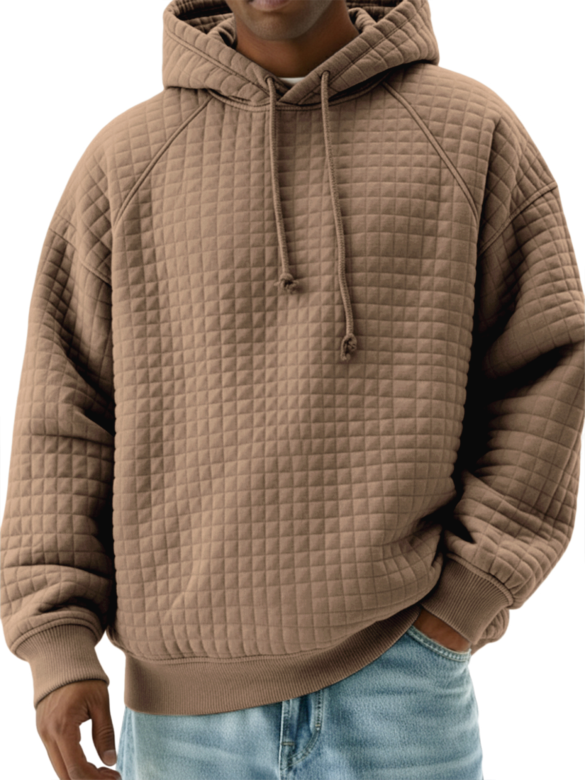 Men's Stylish Quilted Waffle Raglan Sleeve Pullover Sweatshirt