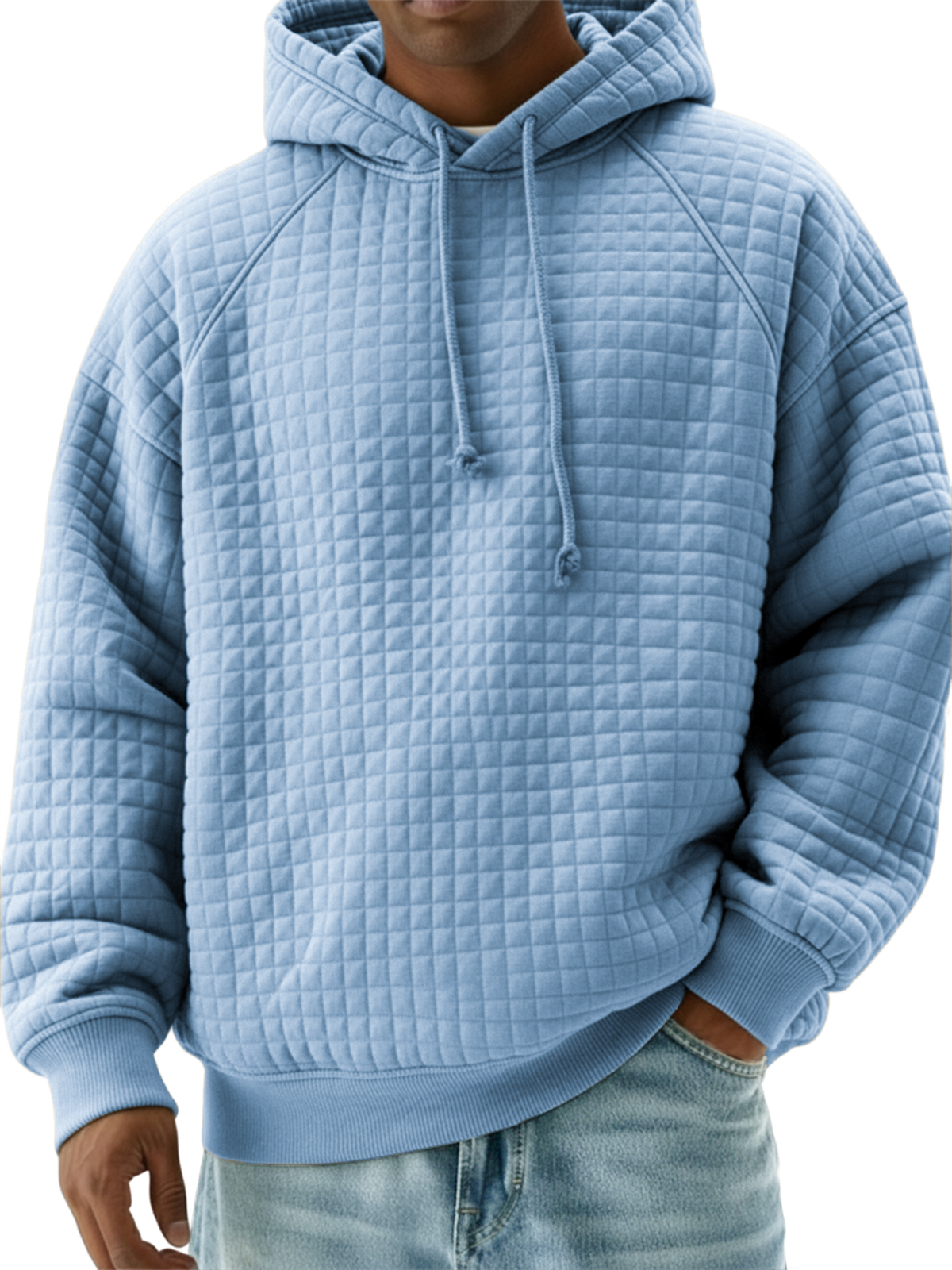 Men's Stylish Quilted Waffle Raglan Sleeve Pullover Sweatshirt