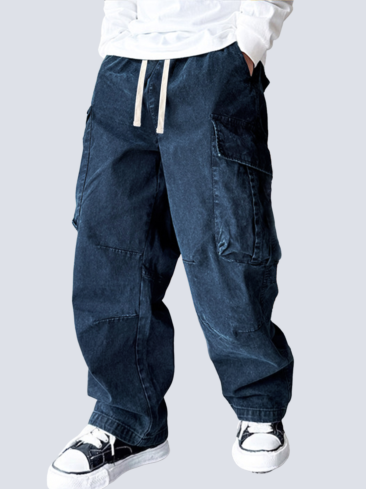 Men's Fall Washed Distressed Multi-Pocket Work Pants