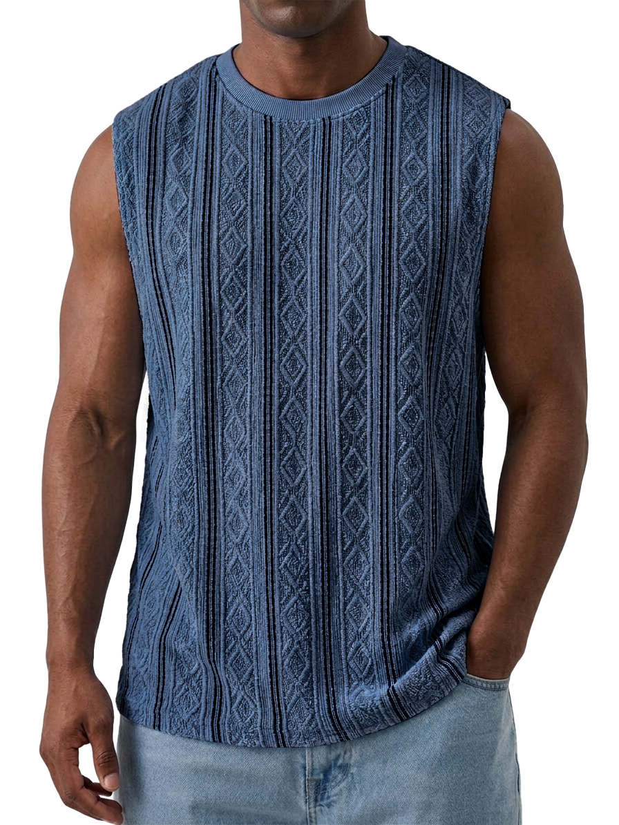 Men's Casual Textured Breathable Crew Neck Sleeveless Vest