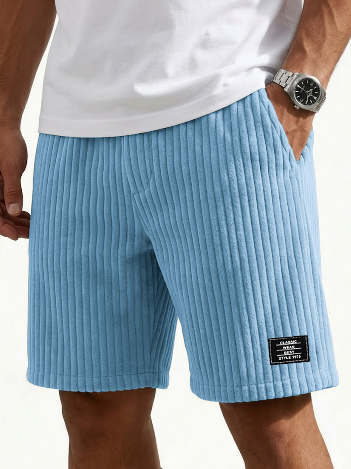 Men's Ribbed Fashion Shorts with Embroidered Design