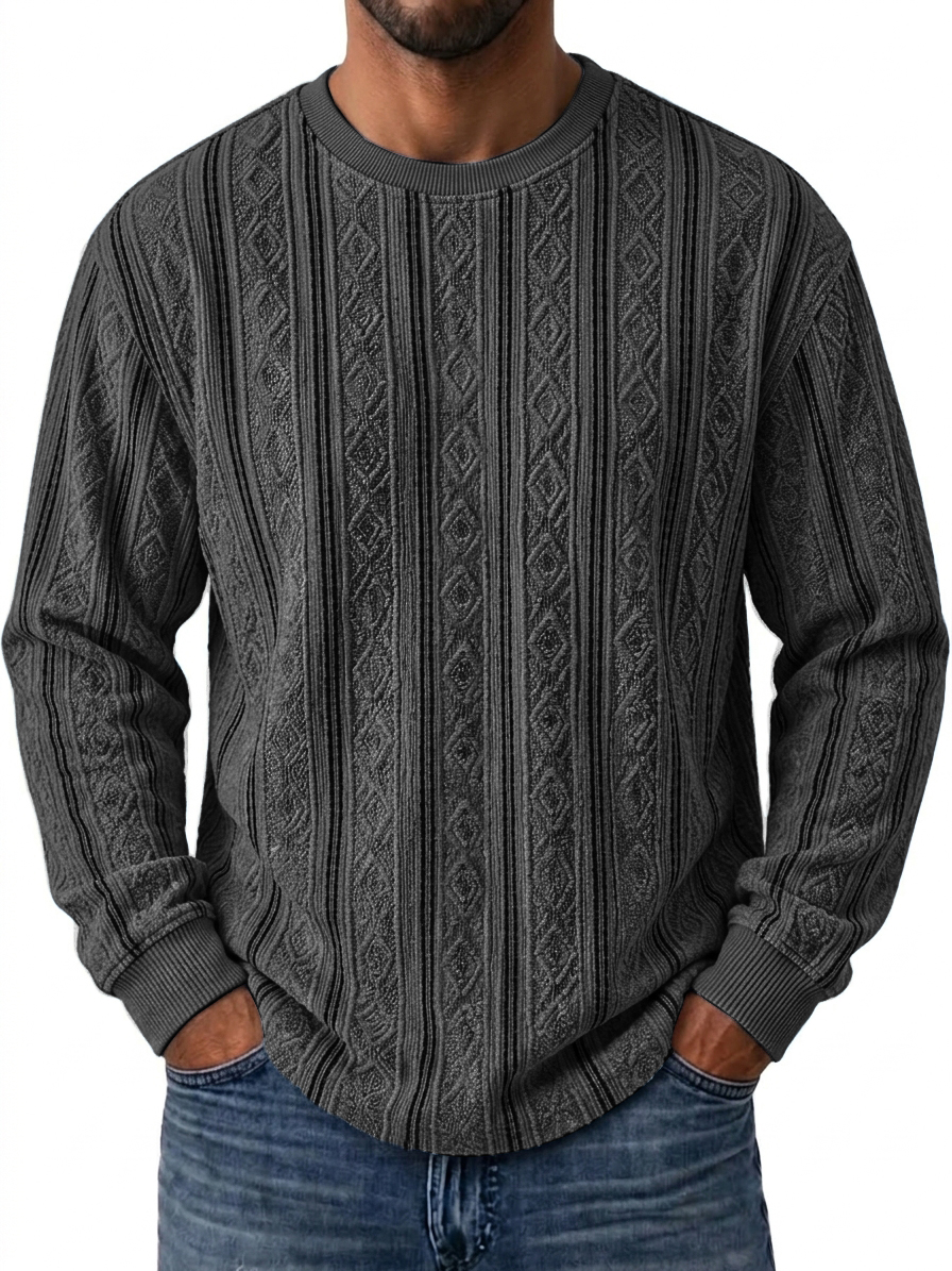 Vintage Striped Textured Vertical Stripe Crew Neck Top