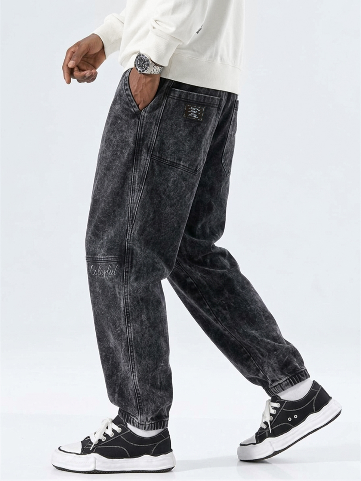 Men's 100% Cotton Vintage-Washed Distressed Multi-Pocket Loose-Fit Cuffed Casual Pants