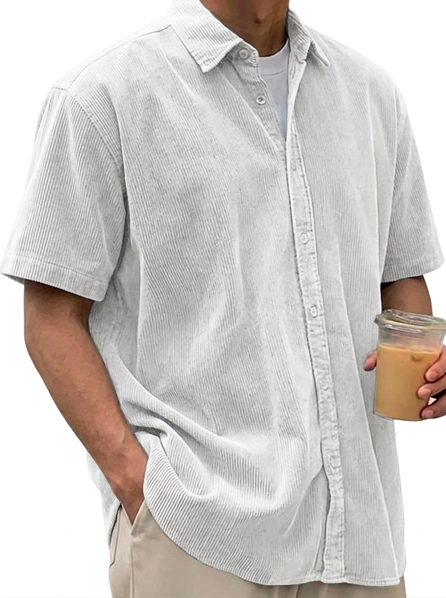 Men's Retro Corduroy Casual Short Sleeve Shirt