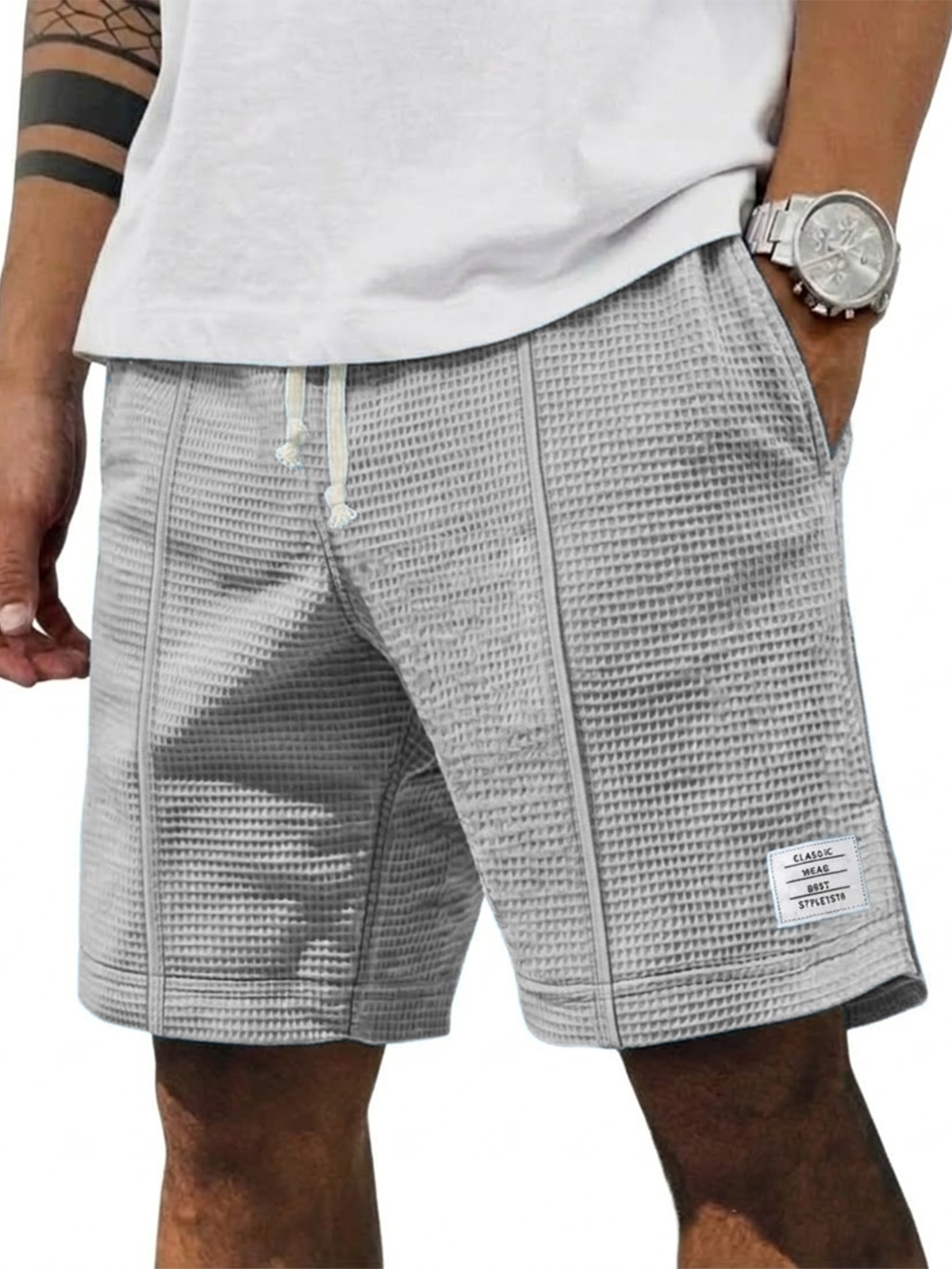 Waffle Breathable Casual Embroidered Shorts