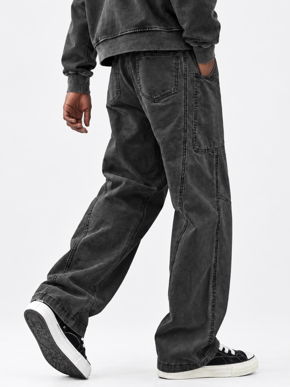 Men's Autumn 100% Cotton Vintage-Washed Multi-Pocket Straight-Leg Trousers