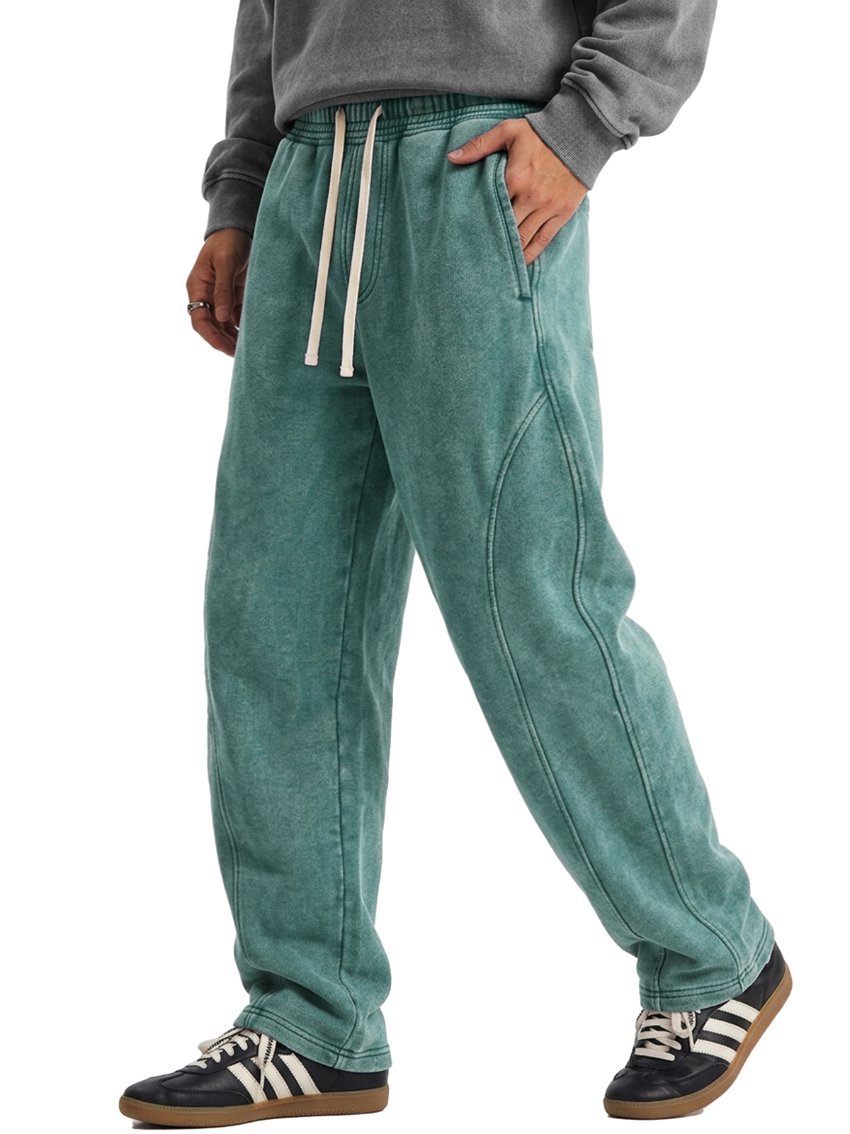 100% Cotton Vintage-Washed Distressed Curved-Seam Pants