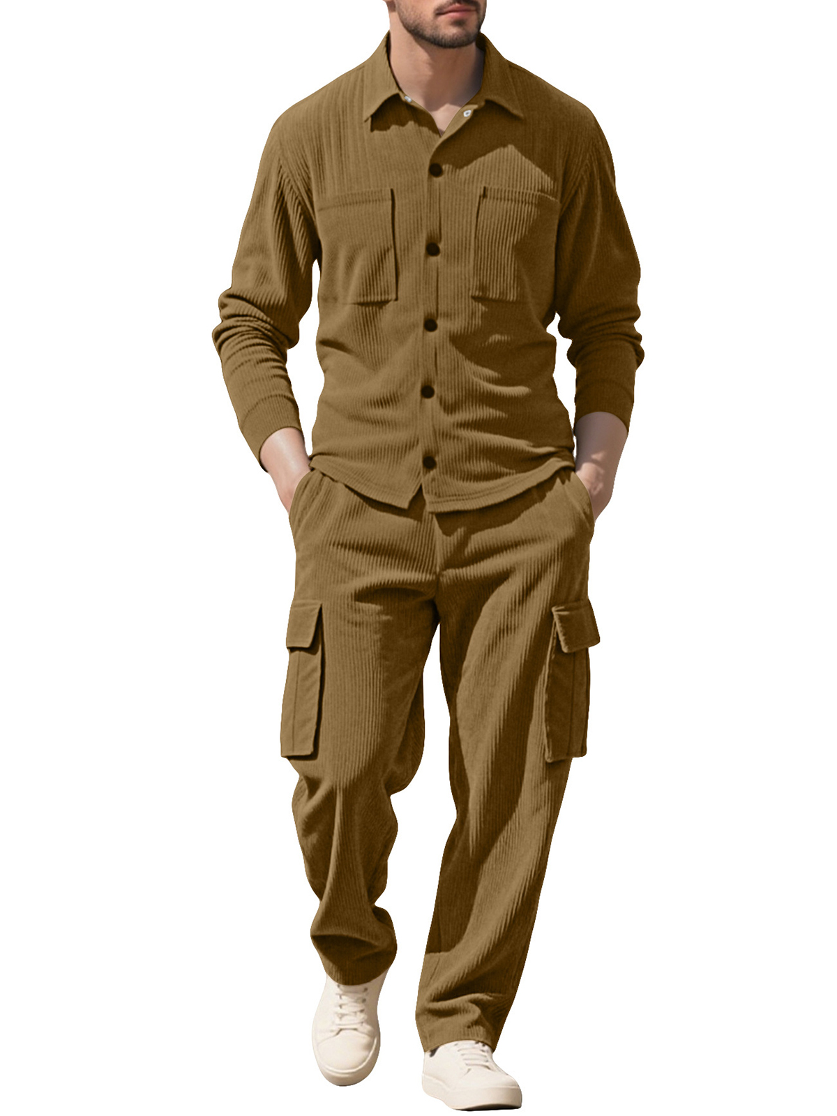 Simple Workwear Corduroy Jacket Casual Multi-pocket Long-sleeved Trousers Suit
