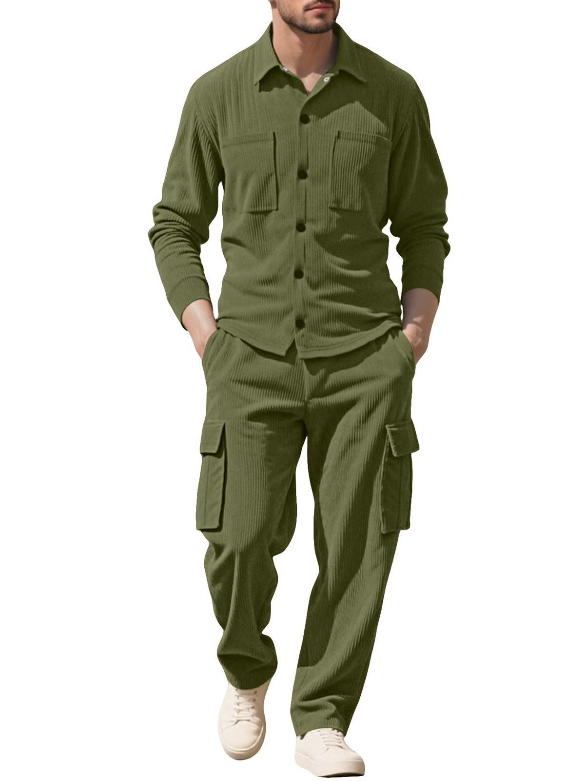 Simple Workwear Corduroy Jacket Casual Multi-pocket Long-sleeved Trousers Suit