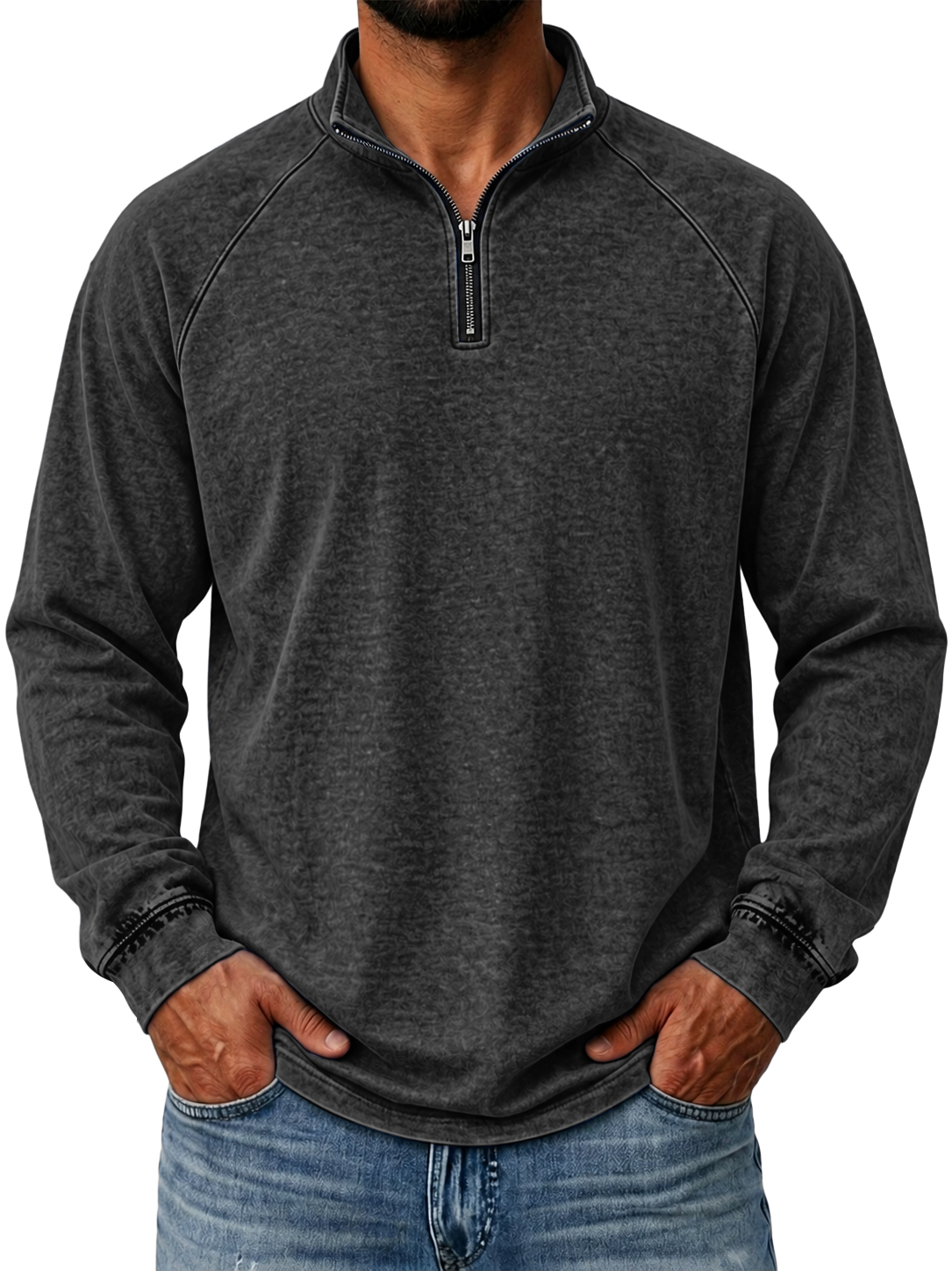 100% Cotton Vintage Washed Quarter Zip Pullover