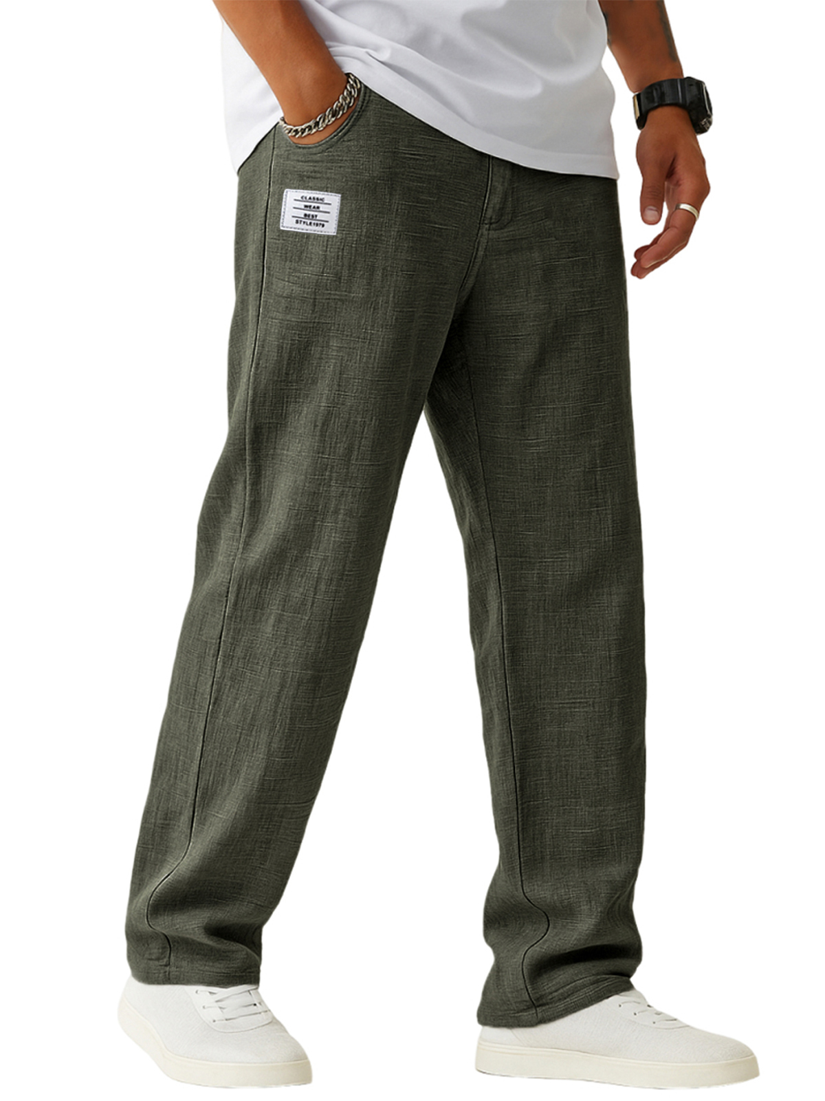 Men's Breathable Linen Casual Daily Pants with Embroidered Label