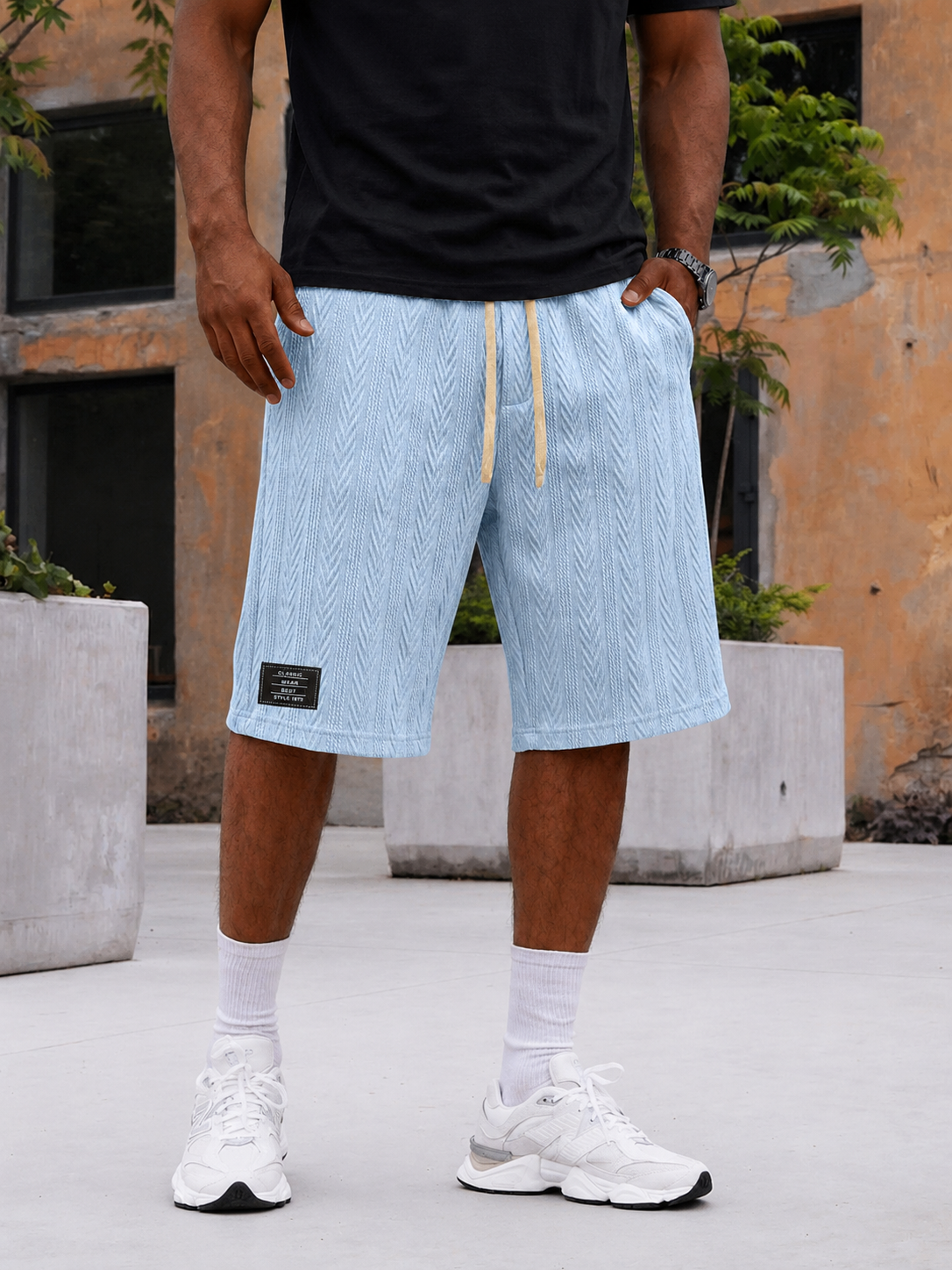 Men's Jacquard Striped Embroidered Logo Casual Shorts