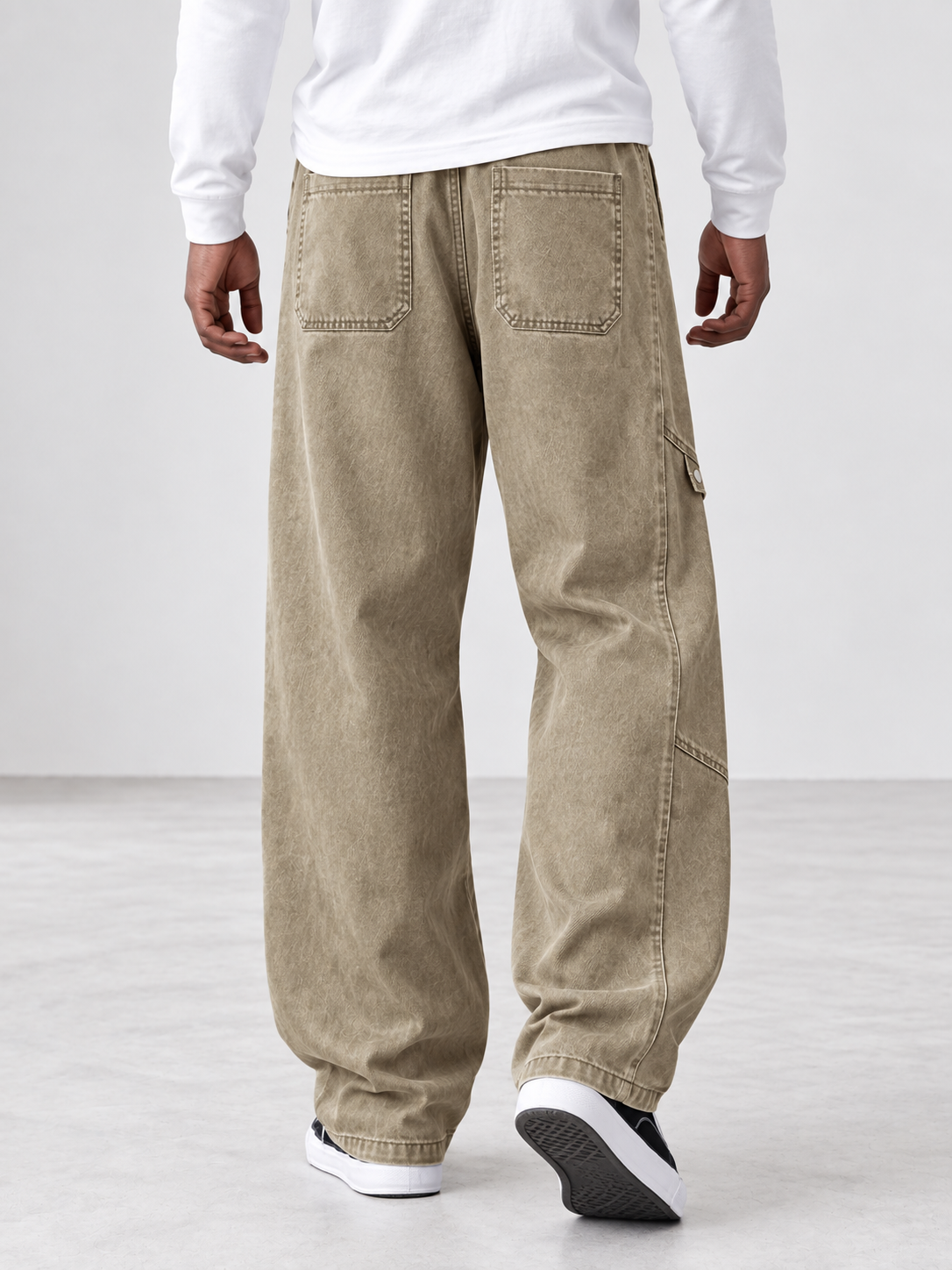 Men's 100% Cotton Vintage-Washed Straight-Leg Pants with Seam Detailing