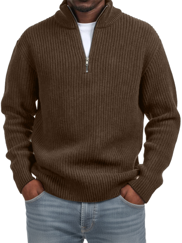 Men's Casual Simple Quarter Zip Stand Collar Sweater