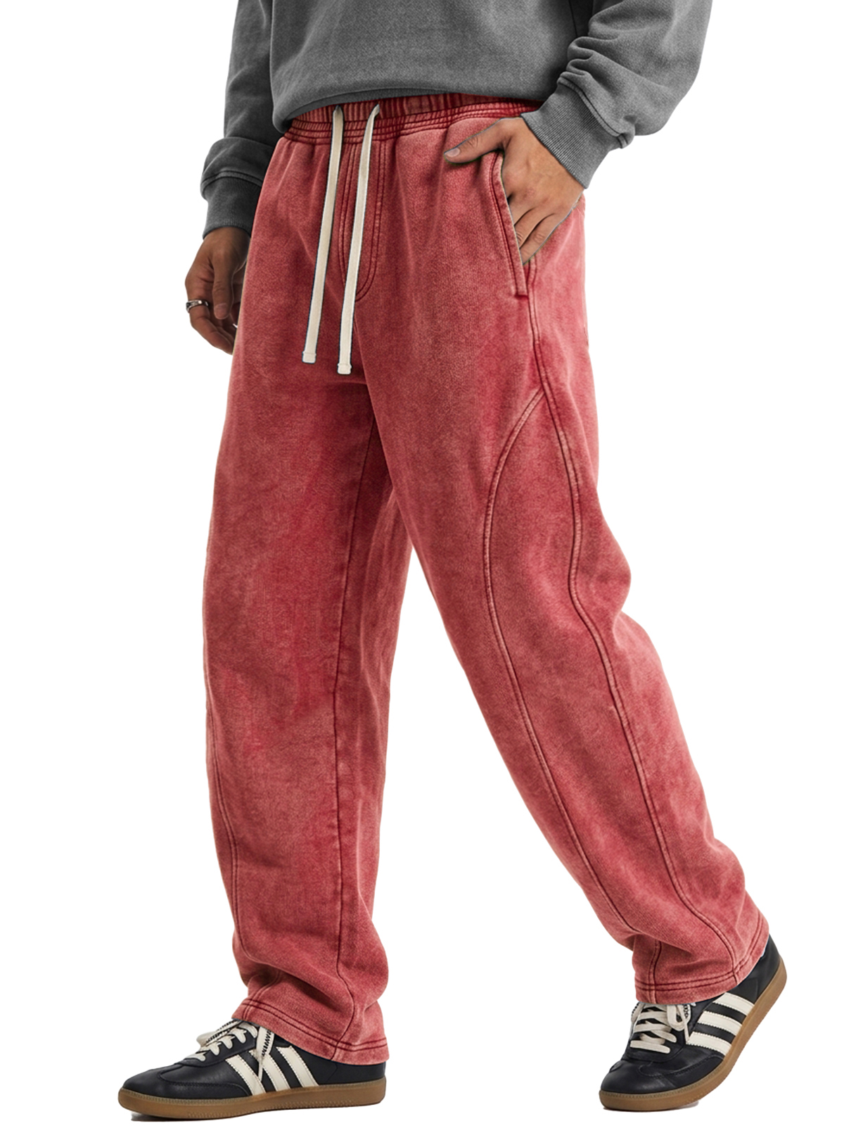 100% Cotton Vintage-Washed Distressed Curved-Seam Pants