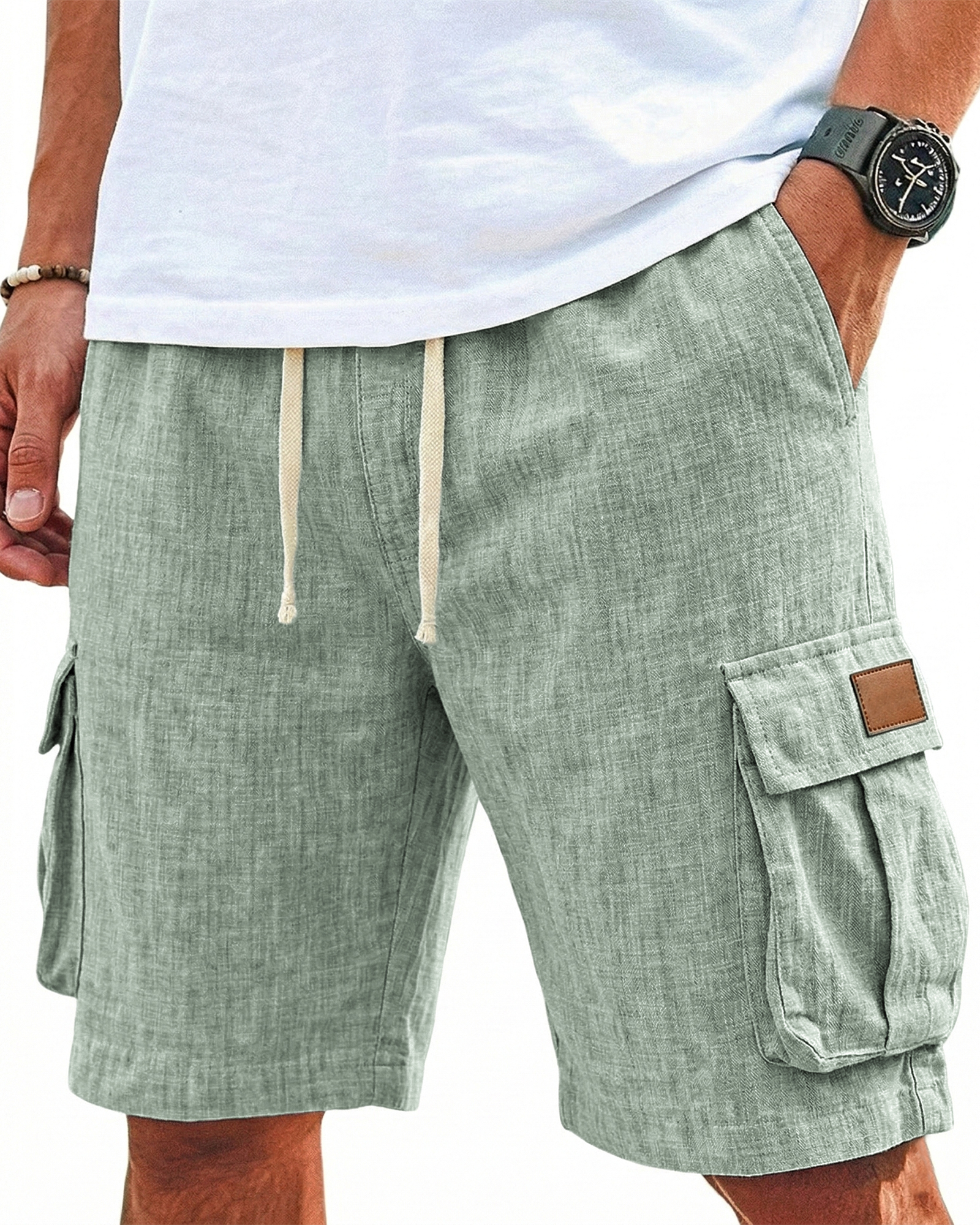 Breathable Cotton and Linen Multi-pocket Shorts
