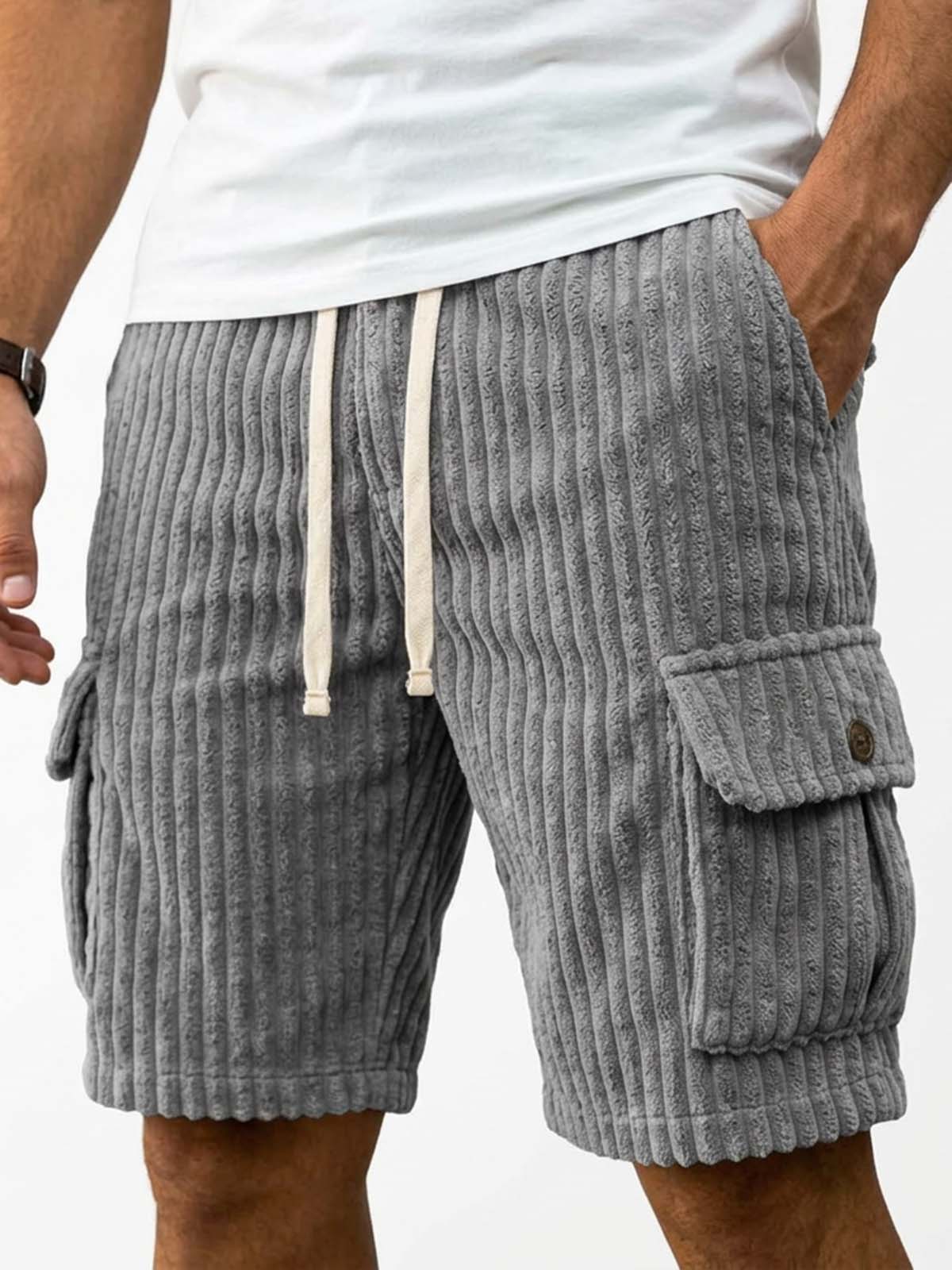 Men's Retro Corduroy Cargo Casual Shorts