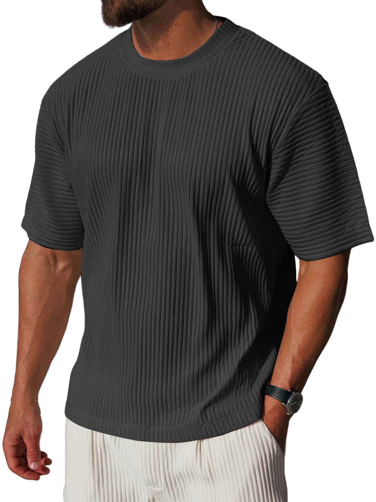 Men's Textured Ribbed Crew Neck T-Shirt