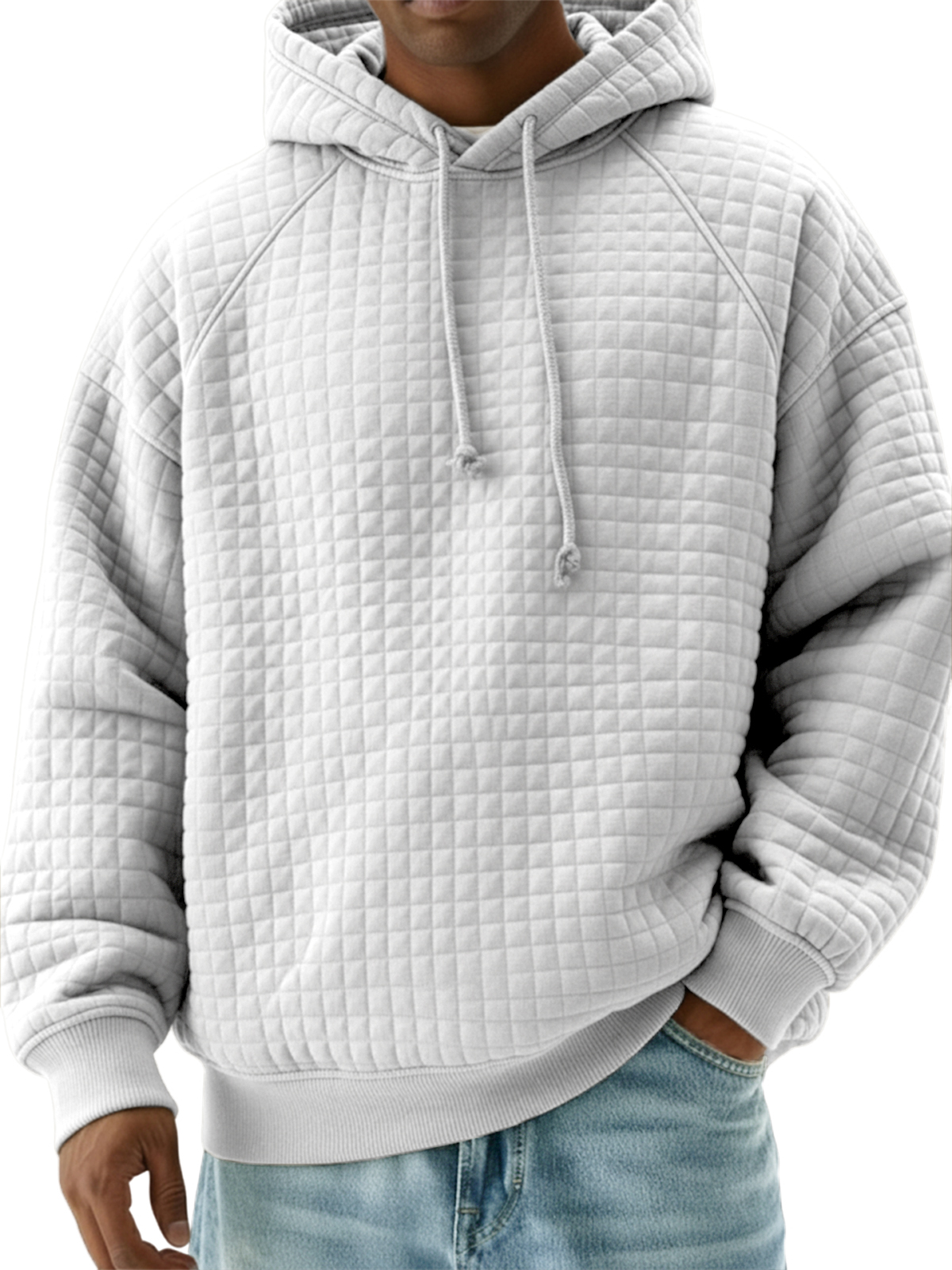Men's Stylish Quilted Waffle Raglan Sleeve Pullover Sweatshirt