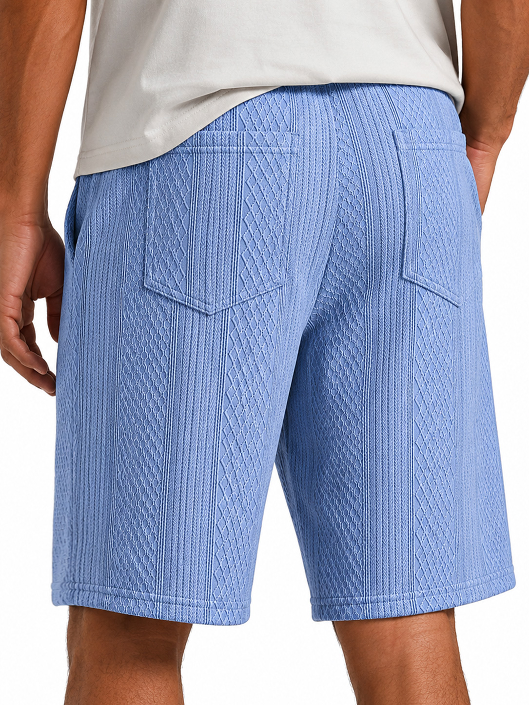 Men's Solid-Color Casual Shorts with Textured Embroidered Logo and Elastic Waist