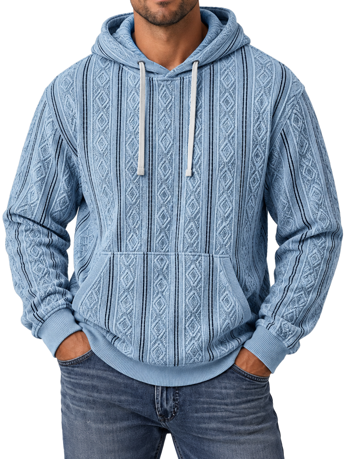 Men's Retro Striped Textured Hooded Sweatshirt
