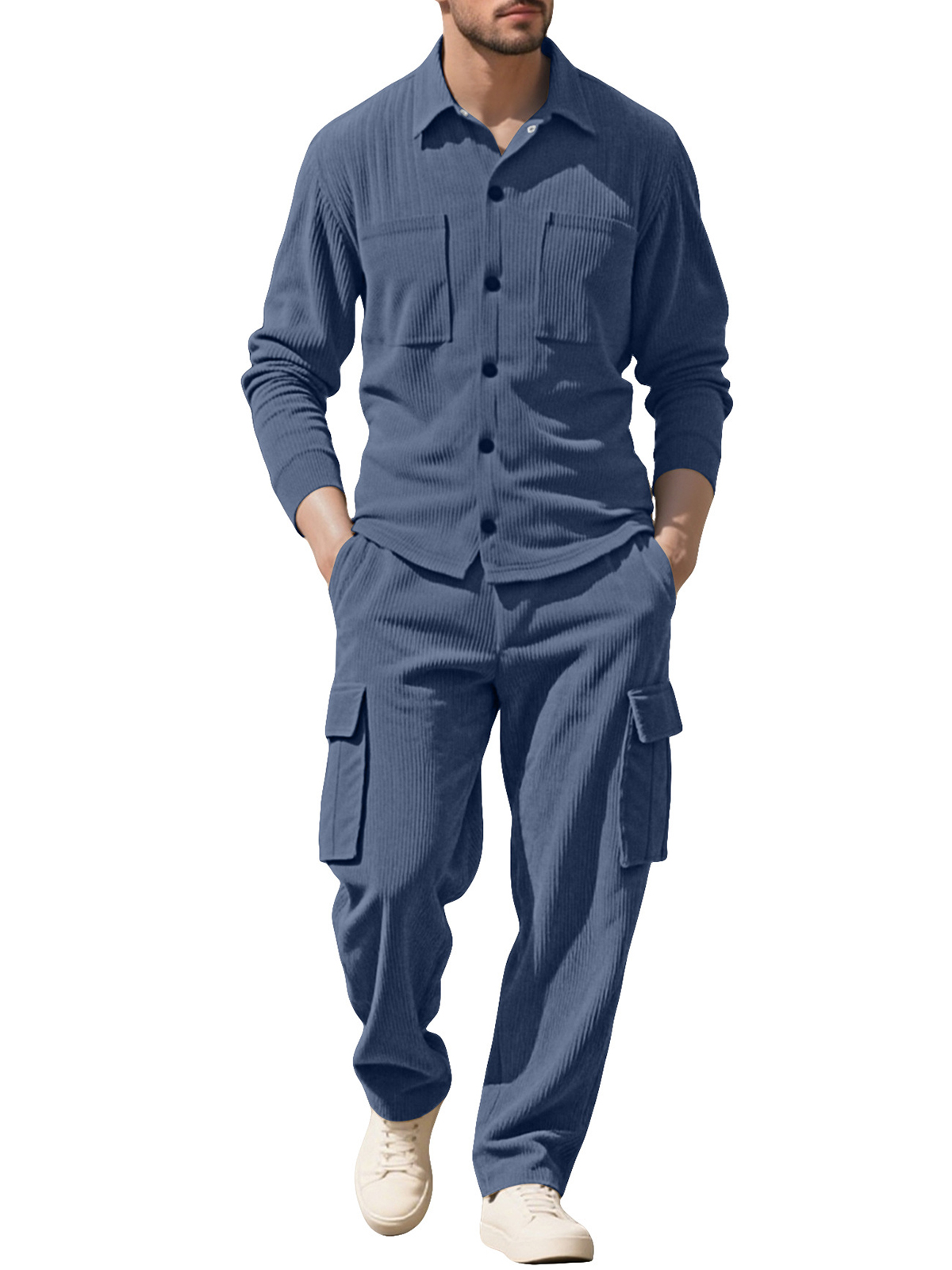 Simple Workwear Corduroy Jacket Casual Multi-pocket Long-sleeved Trousers Suit