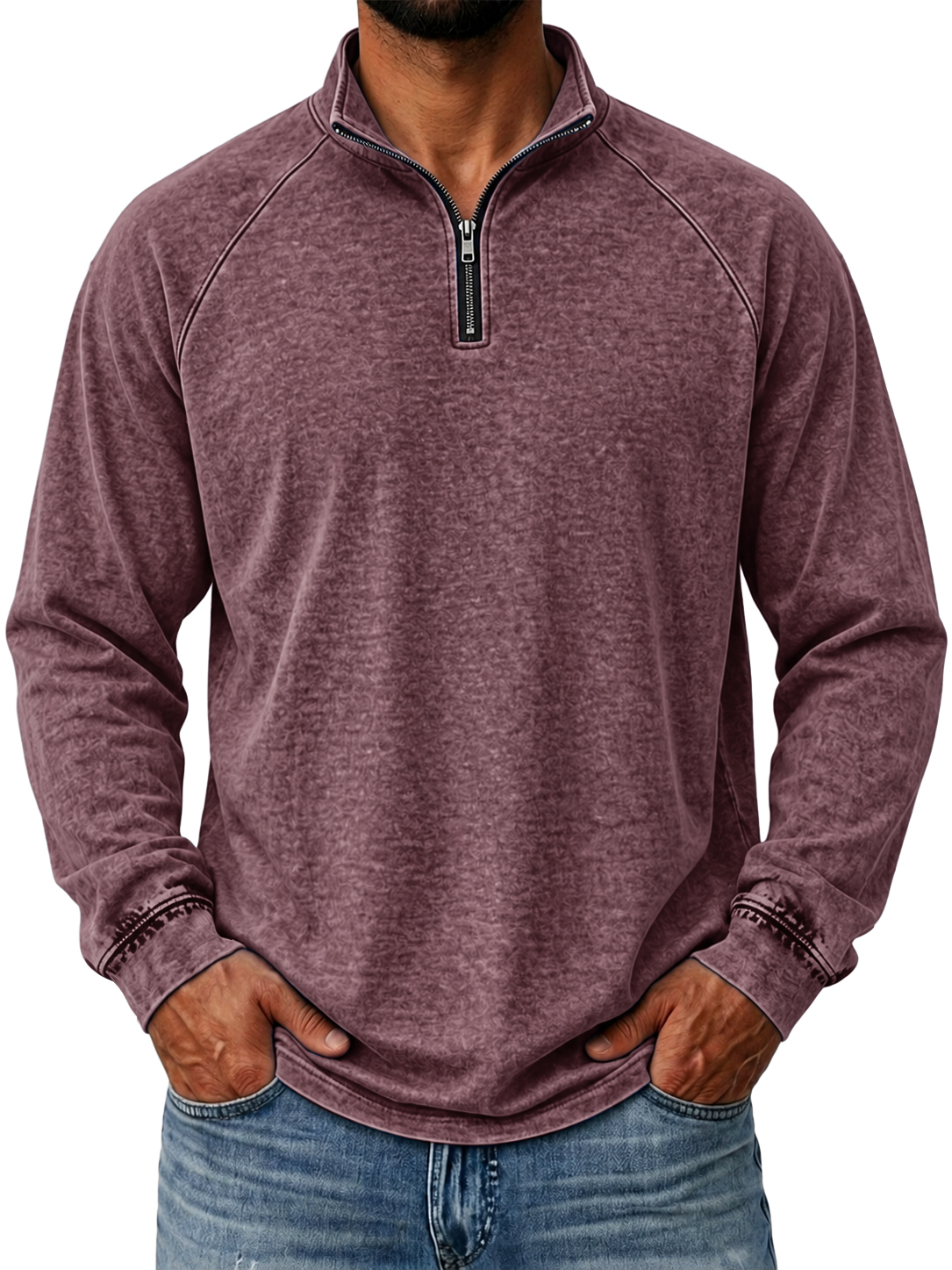100% Cotton Vintage Washed Quarter Zip Pullover