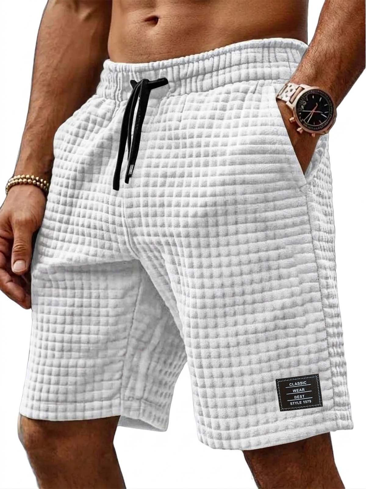 Men's Retro Waffle Embroidered Logo Casual Shorts