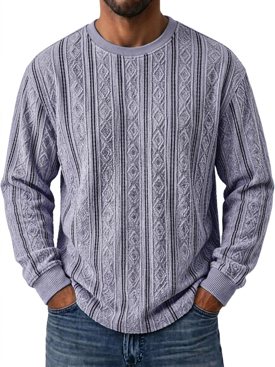 Vintage Striped Textured Vertical Stripe Crew Neck Top