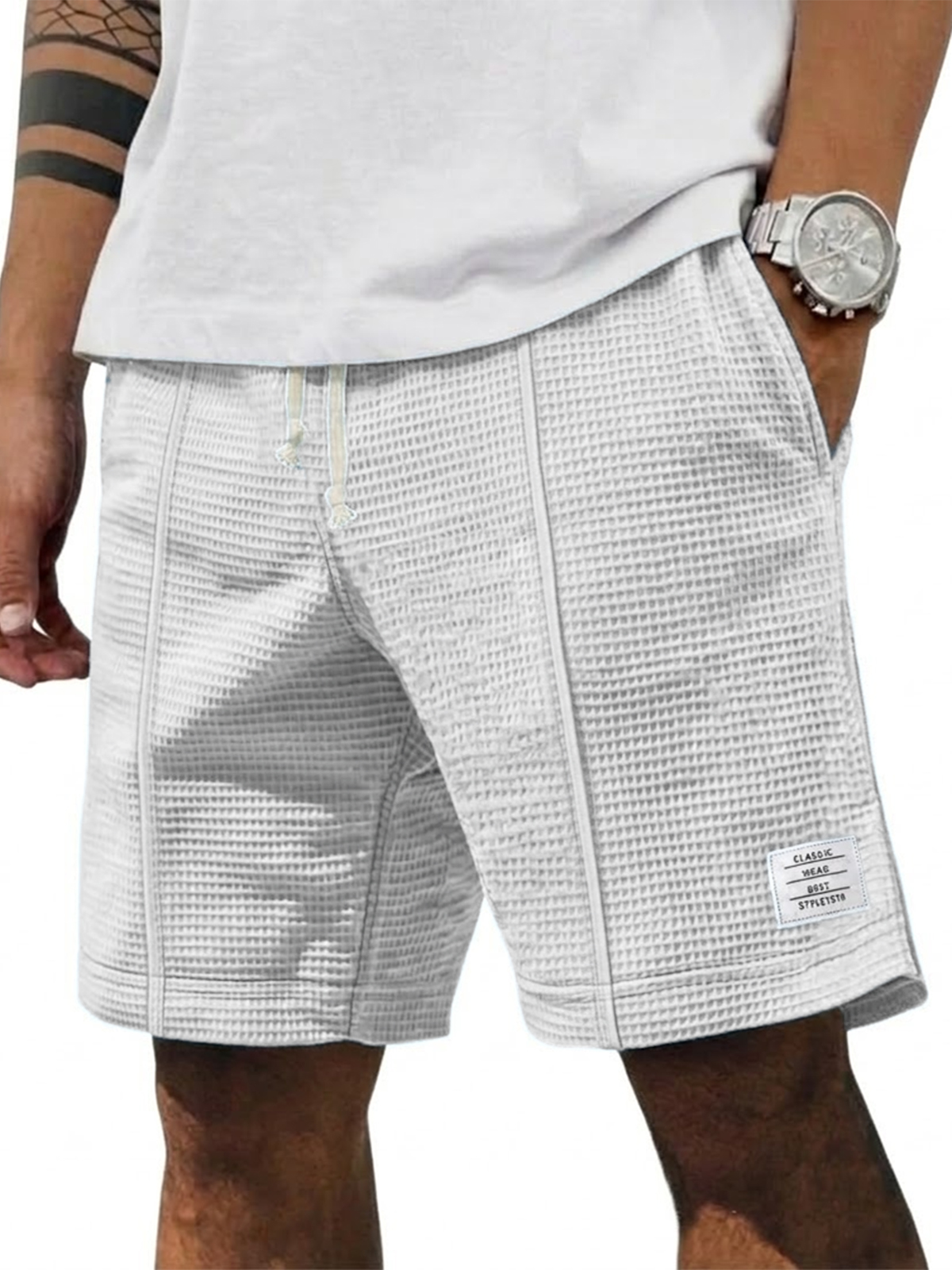 Waffle Breathable Casual Embroidered Shorts