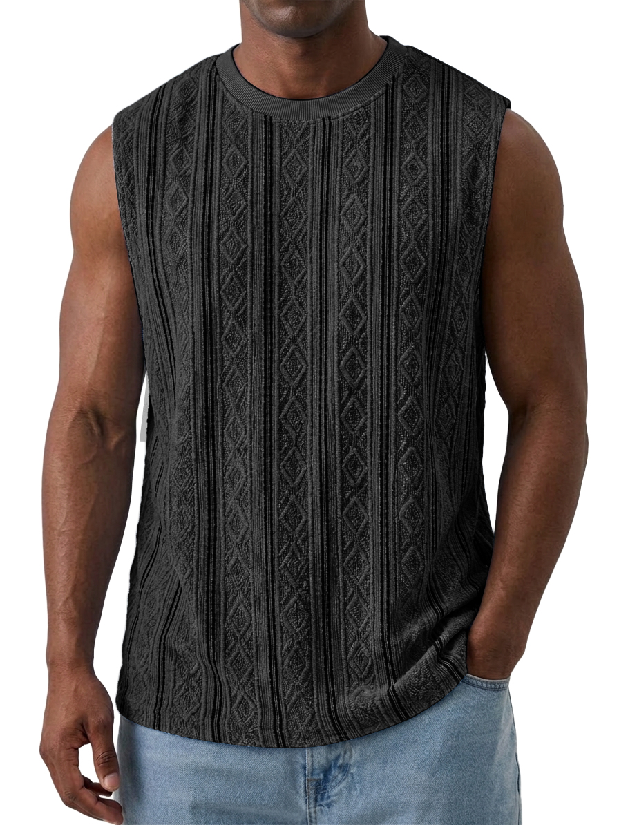 Men's Casual Textured Breathable Crew Neck Sleeveless Vest