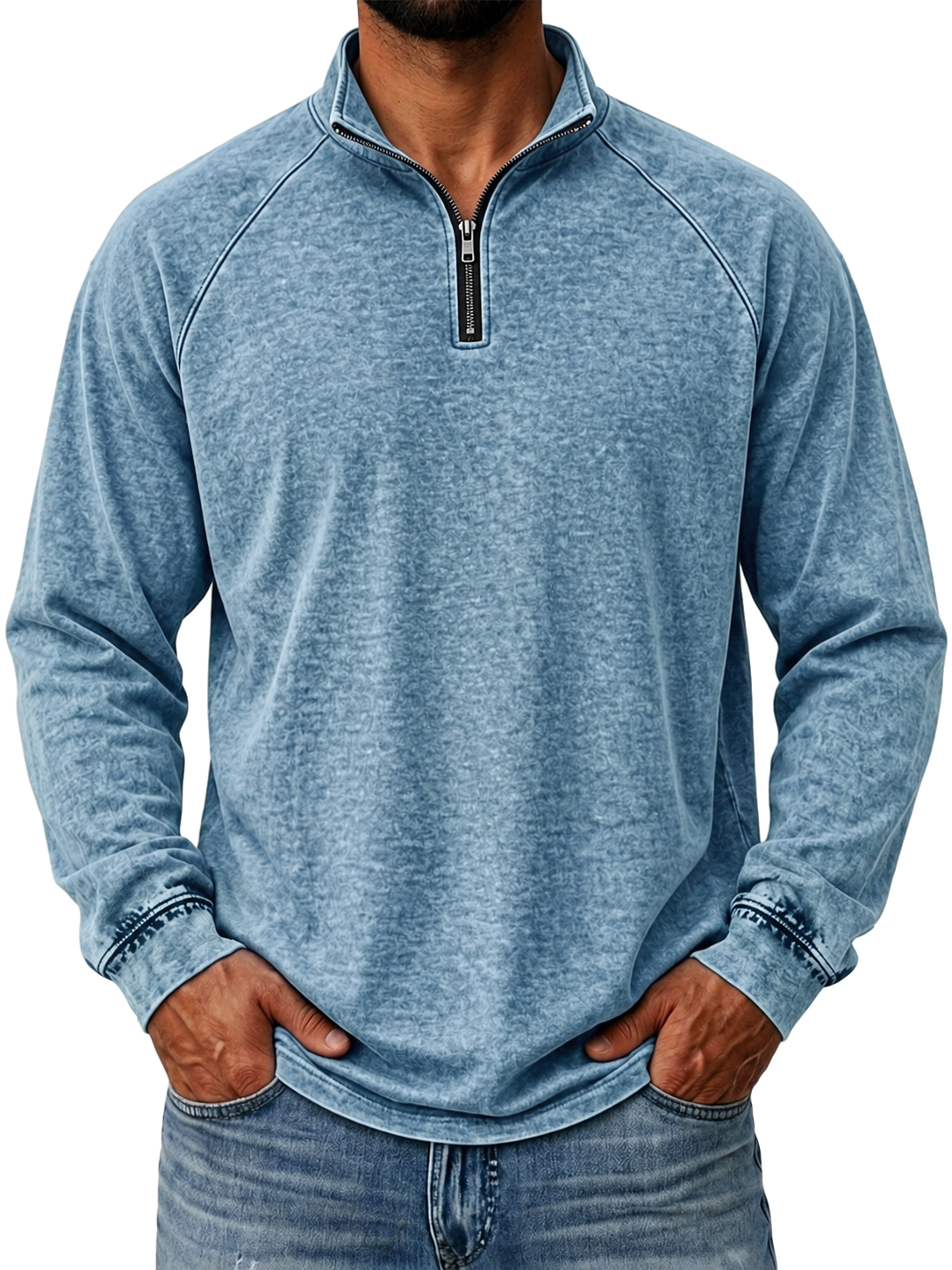 100% Cotton Vintage Washed Quarter Zip Pullover