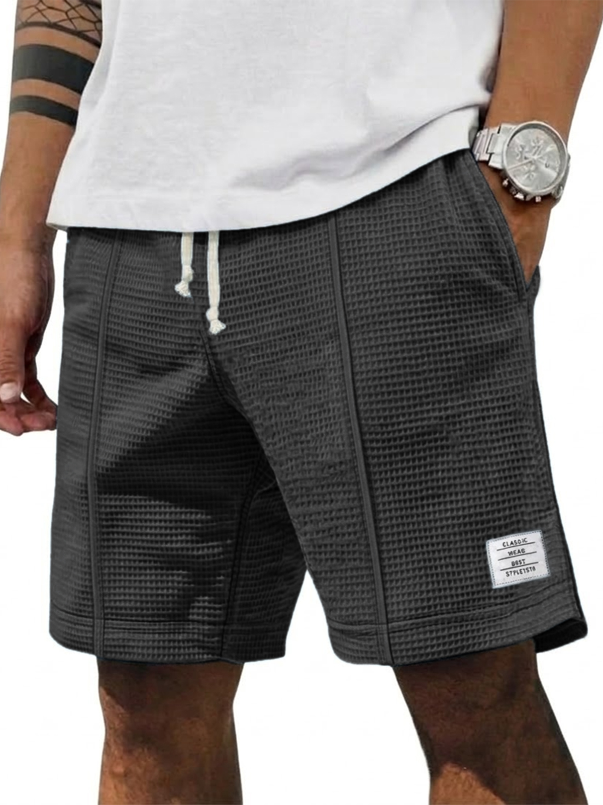 Waffle Breathable Casual Embroidered Shorts