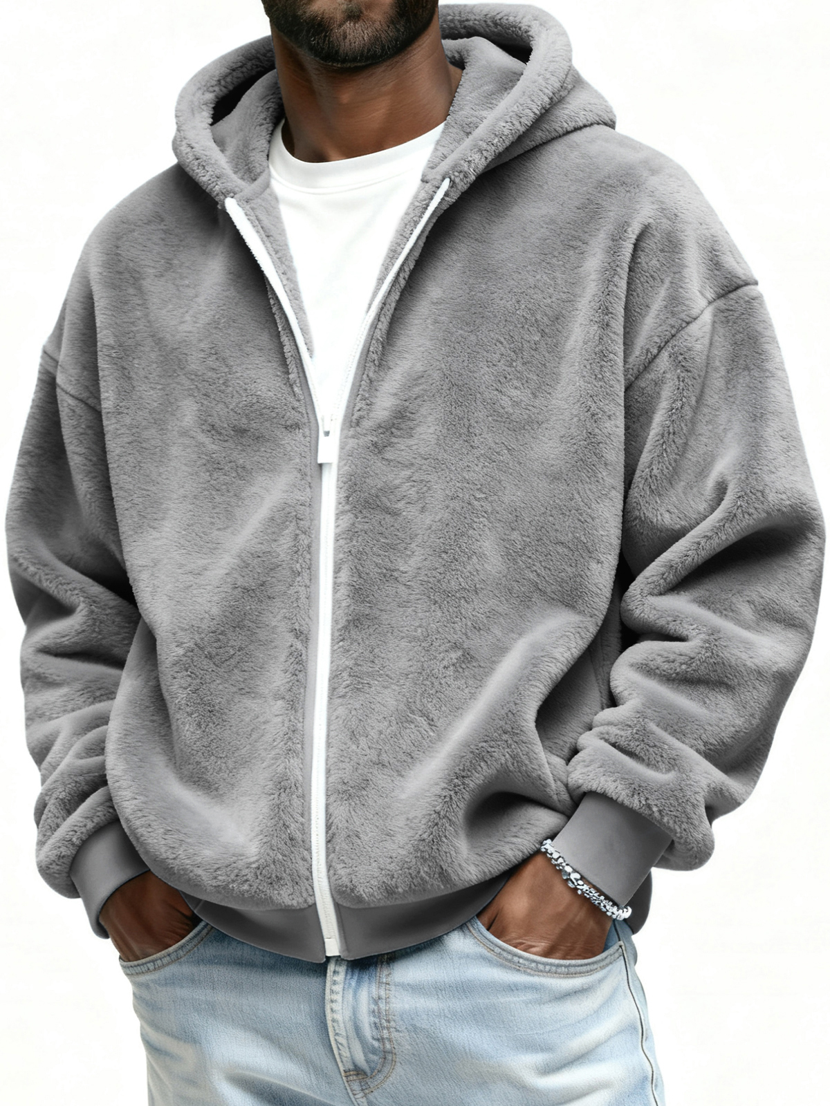 Double-faced Fleece Warm Jacket Loose Hooded Coat