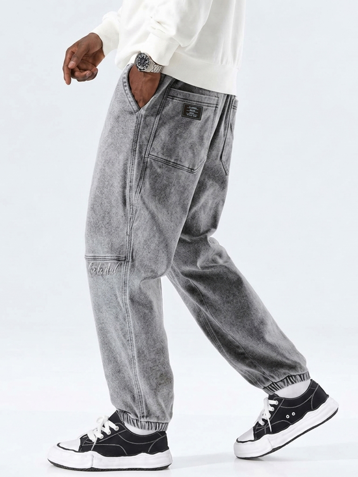 Men's 100% Cotton Vintage-Washed Distressed Multi-Pocket Loose-Fit Cuffed Casual Pants