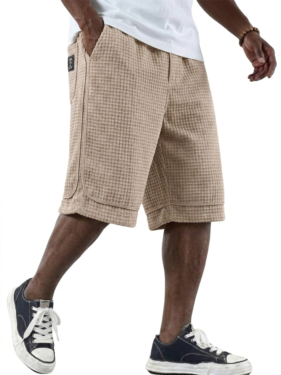 Men's Fashionable Waffle Fabric Loose Pocket Shorts