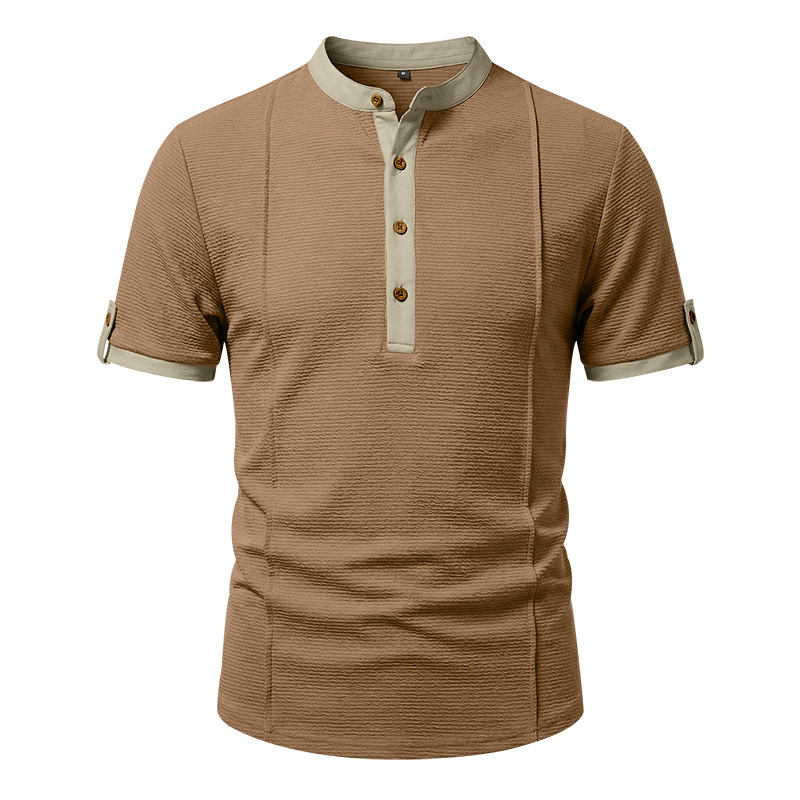 Men's Retro Textured Vacation Casual Henley Short Sleeve Shirt