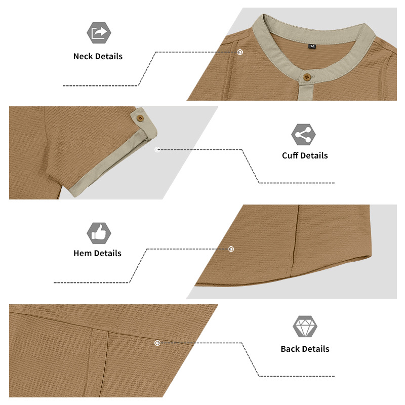 Men's Retro Textured Vacation Casual Henley Short Sleeve Shirt