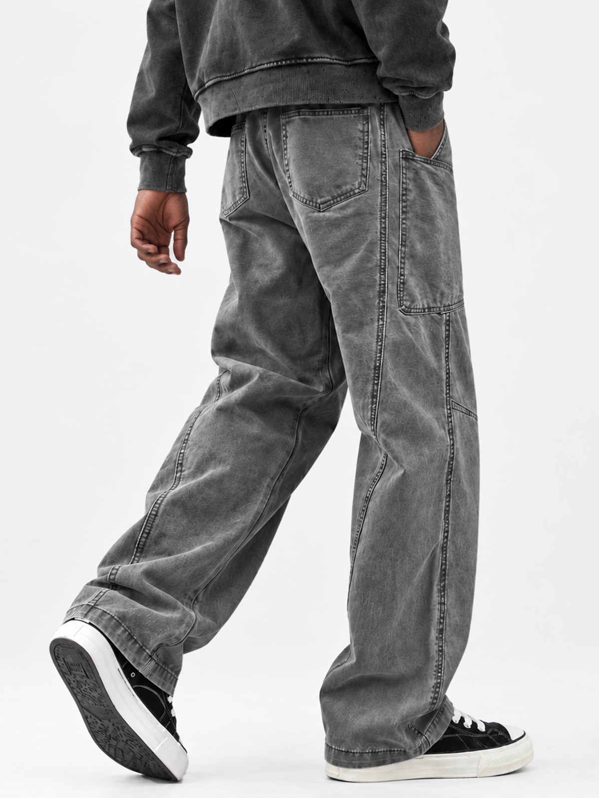 Men's Autumn 100% Cotton Vintage-Washed Multi-Pocket Straight-Leg Trousers
