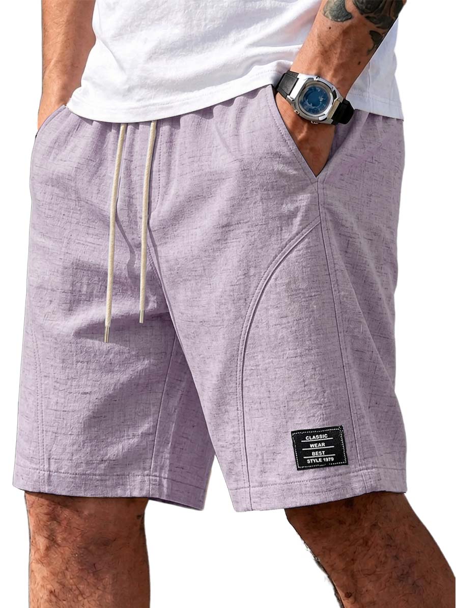 Men's Comfortable Cotton-Linen Casual Shorts with Embroidered Logo