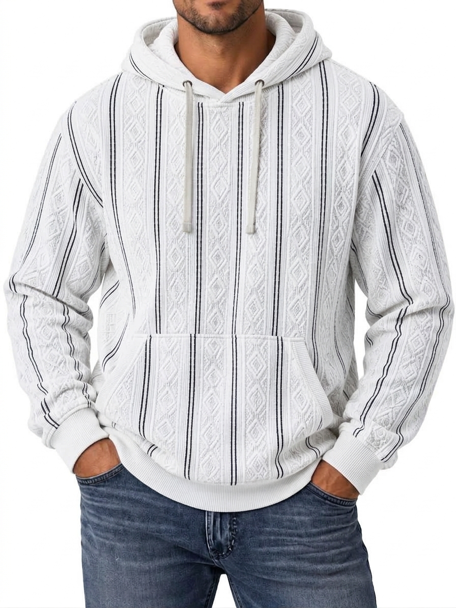 Men's Retro Striped Textured Hooded Sweatshirt