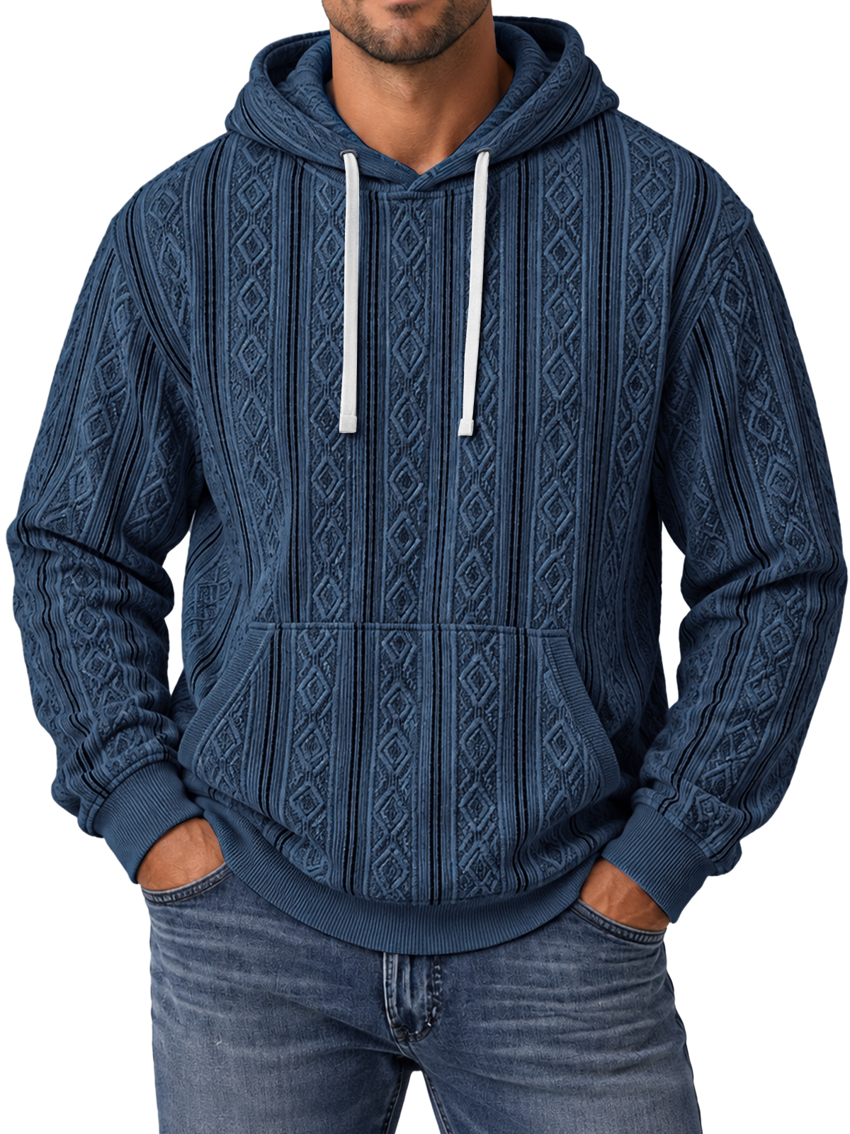 Men's Retro Striped Textured Hooded Sweatshirt