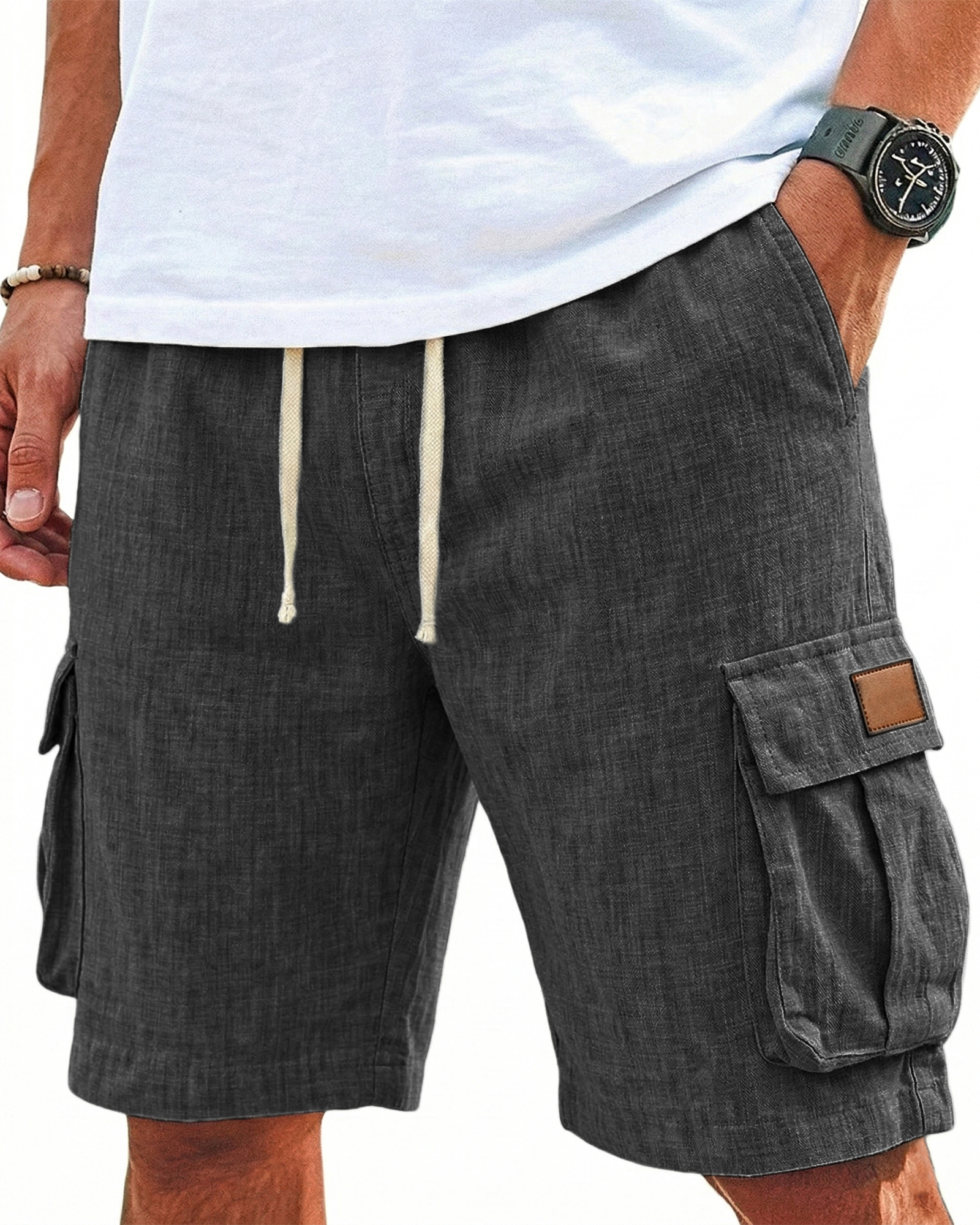 Breathable Cotton and Linen Multi-pocket Shorts