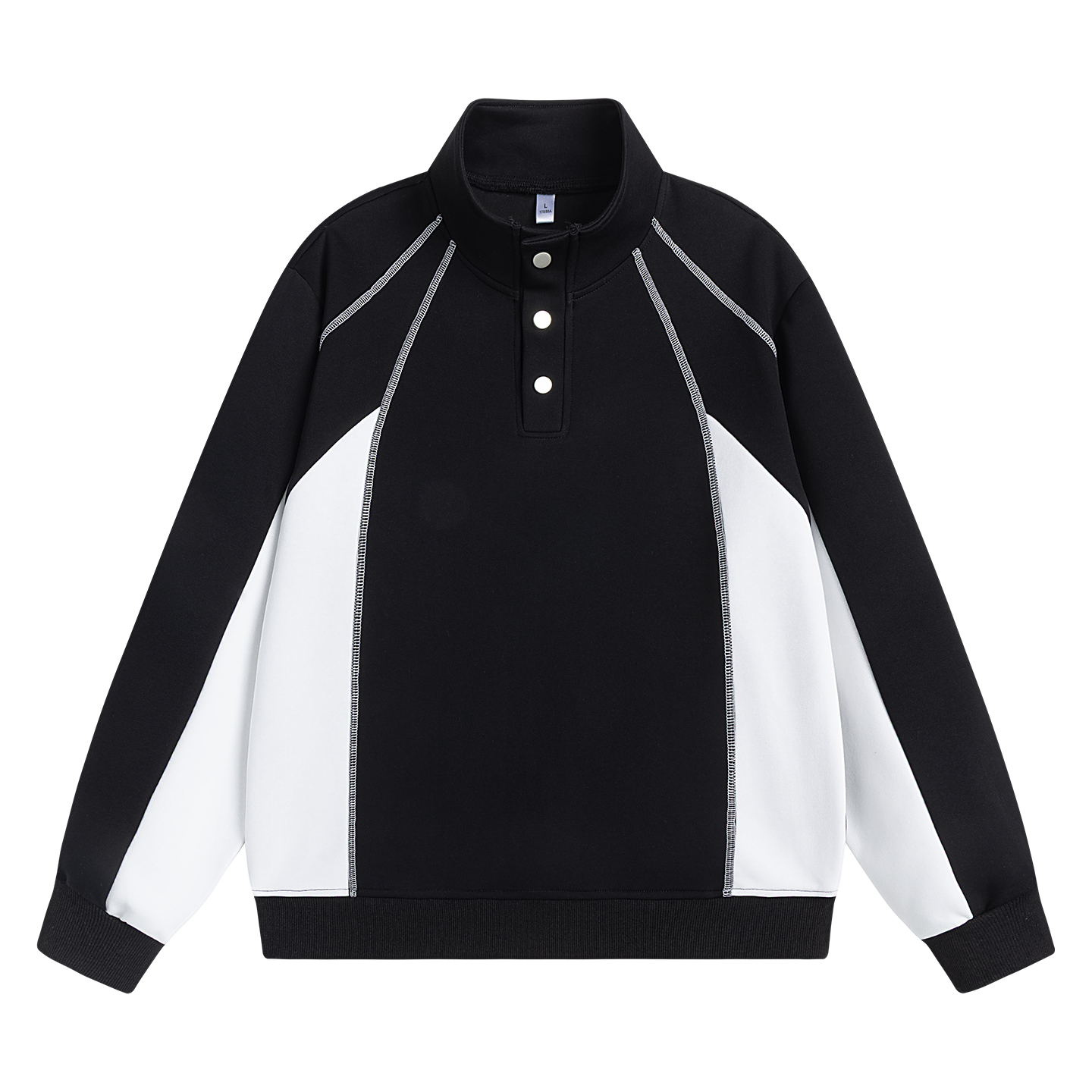 Unisex Color Block Half High Neck Loose Casual Long Sleeve Sweatshirt