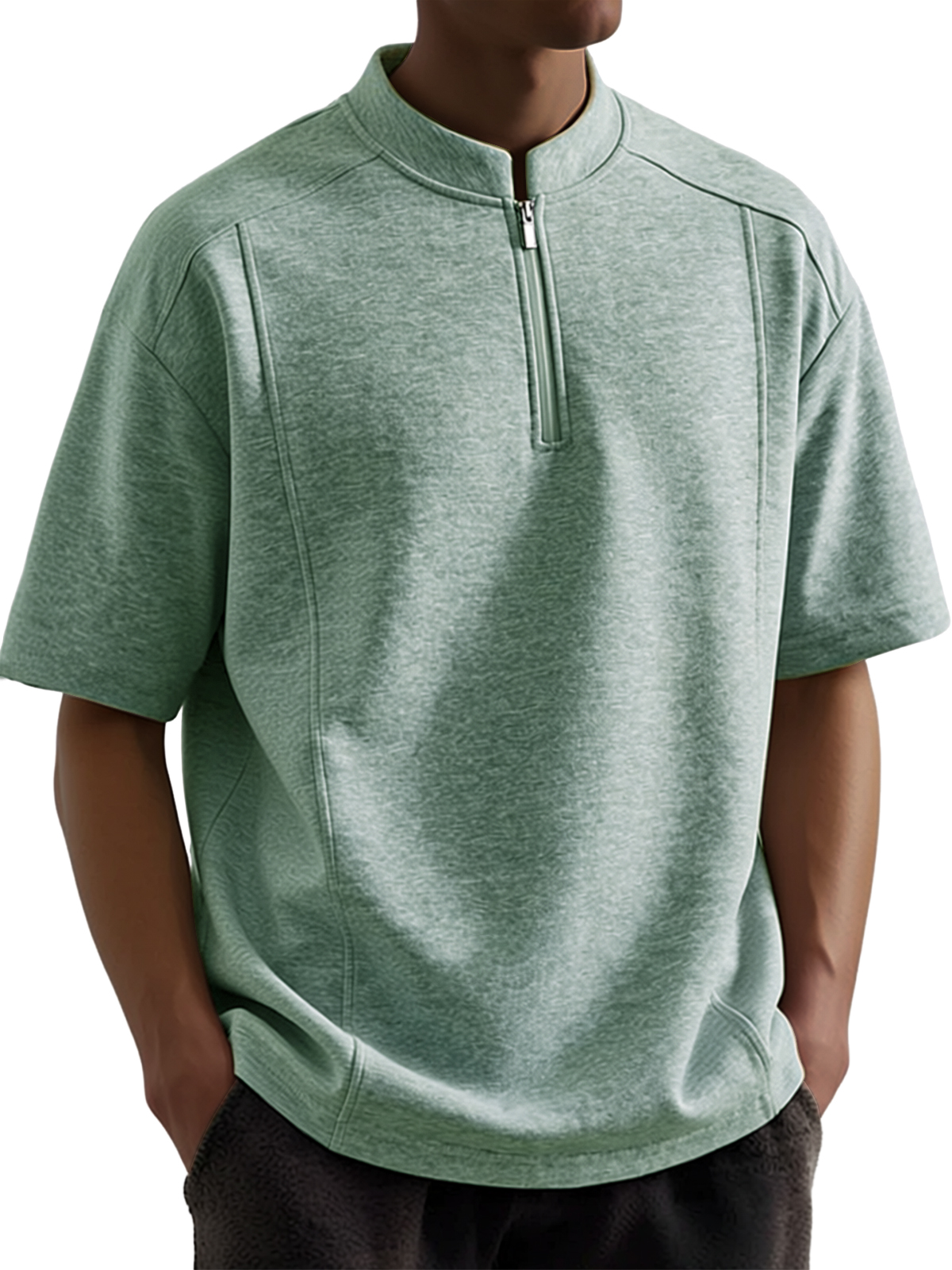 Men's Everyday Casual Deconstructed Design Quarter Zipper Short-Sleeve Henley Shirt