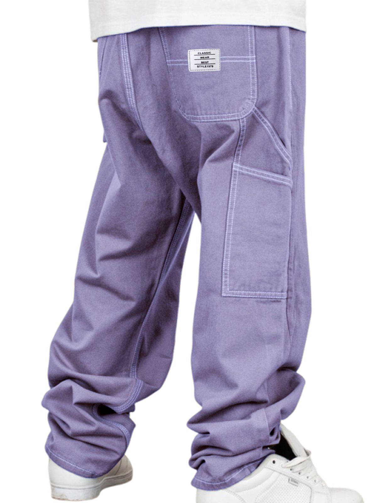 Men's Vintage Workwear Multi-pocket Casual Twill Cotton Trousers with Embroidered Label