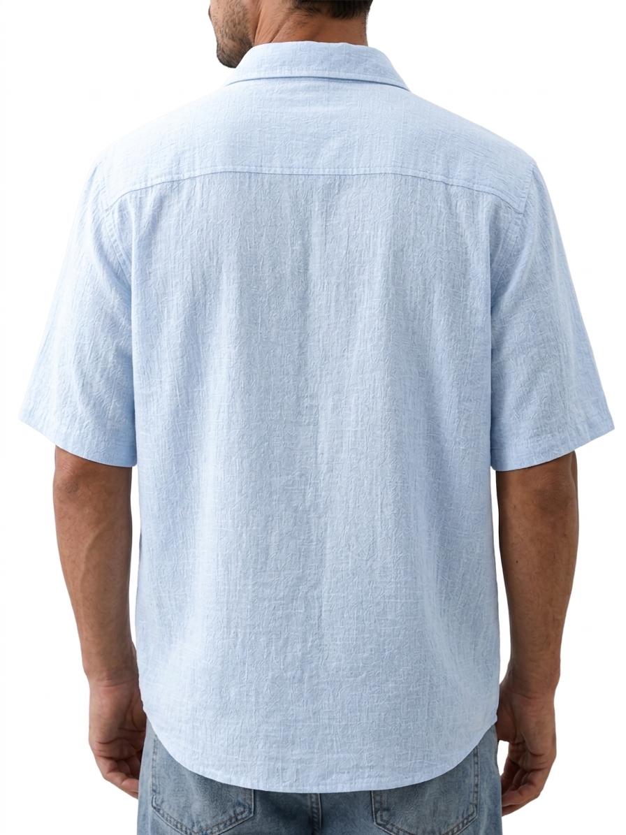 Men's Double Pocket Cotton Linen Casual Short Sleeve Shirt