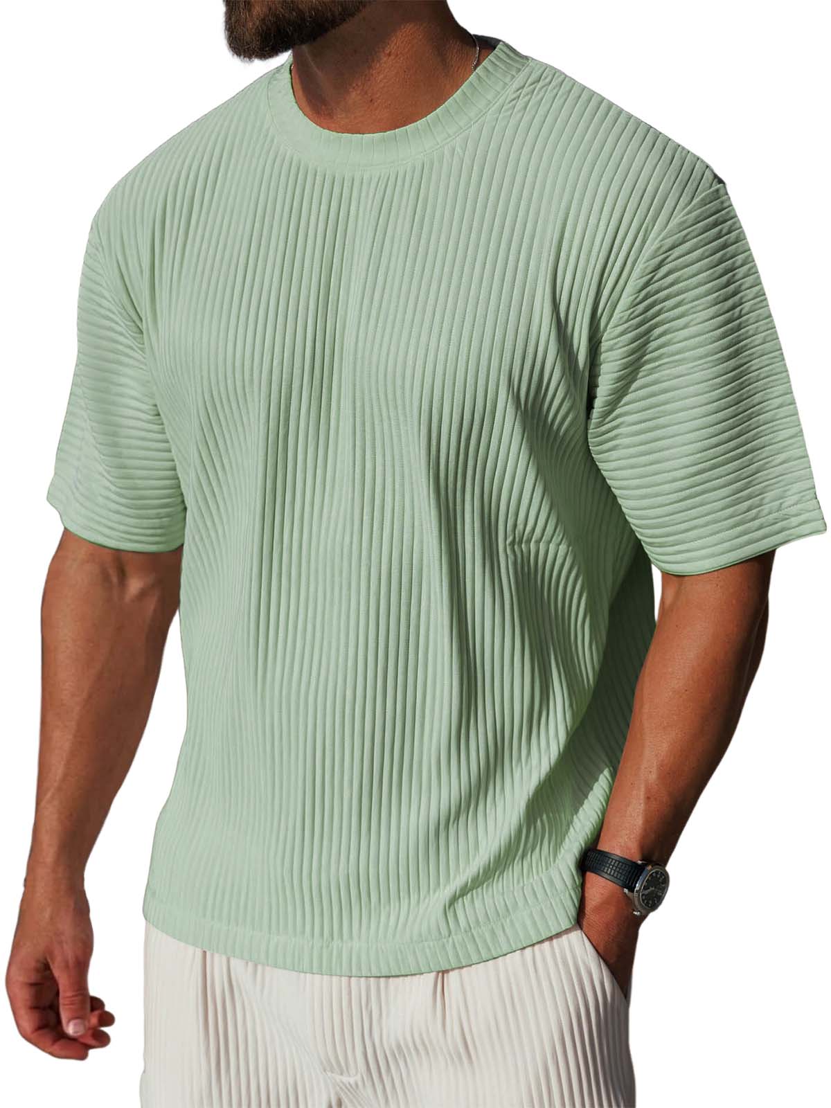 Men's Textured Ribbed Crew Neck T-Shirt