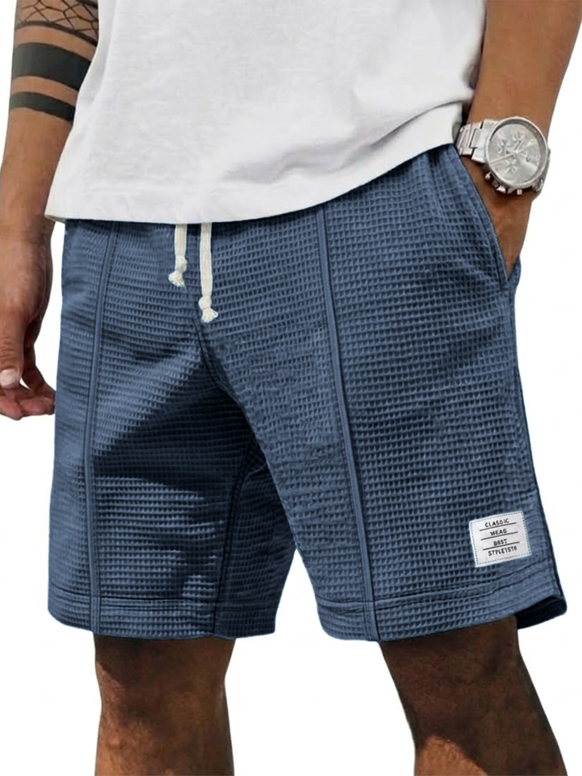 Waffle Breathable Casual Embroidered Shorts
