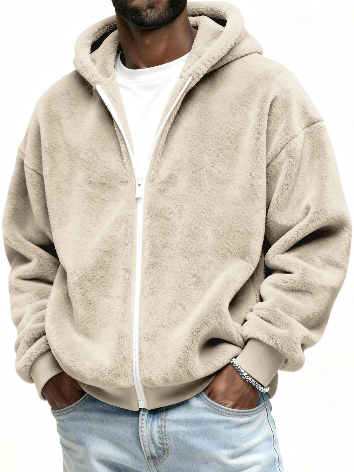Double-faced Fleece Warm Jacket Loose Hooded Coat